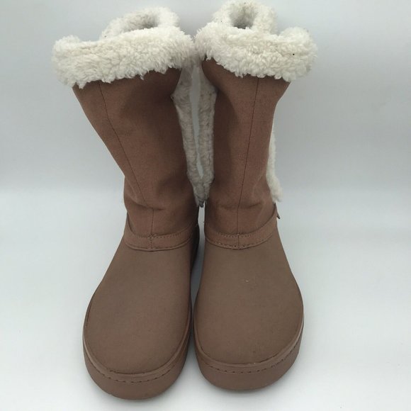 Crocs Modessa Faux Fur‎ Suede Button Tan White Tall Comfort Warm Boots Womens 6 - Picture 3 of 8